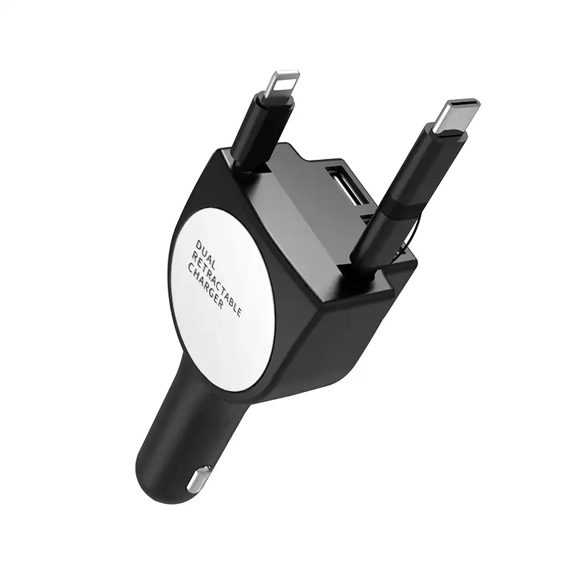 Charger Mobil 2 Port 3.1A Dual USB Charger 12-24V Rokok Soket Lighter Mobil Cepat Charger Adapter dengan Kabel Yang Bisa Ditarik