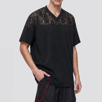 T-shirt unisexe à col en V coupe ample en maille dentelle 100 % polyester 180 g/m² léger pour l'été, sport décontracté, manches courtes, coupe courte, style Y2K