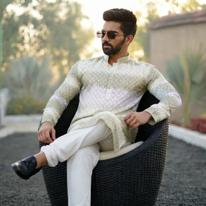 Conjunto de Kurta y Pijama Reversible de Algodón para Hombre, Bordado, Tradicional Indio/Pakistaní, para Bodas, Diwali, Fiestas, Ropa Casual - Product Image 1