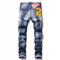 Herren Trendige Stonewashed Jeans mit Totenkopf-Muster, Atmungsaktiv und Bequem, mit Großem Abzeichen und Stretch-Löchern