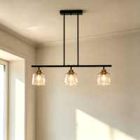 Luminaire LED noir à 3 lumières, en fer, hauteur réglable, abat-jour en verre, base E26, 3000K, dimmable, installation facile à 360°