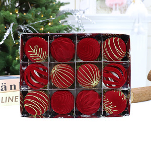 High Quality Burgundy Velvet Christmas <b>Tree</b> Ball Ornaments Flocked <b>Plastic</b> Xmas Decorative Hanging Ornaments Party Supply Set - Product Image 6