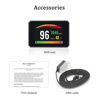 Alat Elektronik Mobil Universal HUD P16 OBD2 Proyektor Kecepatan Digital Speedometer Head up Display Gauge dengan Jam LCD Layar Lebar