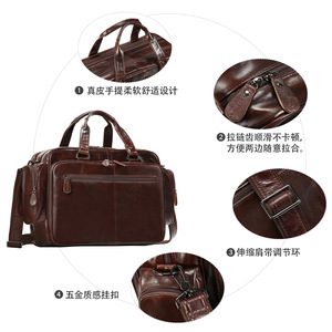 Dujiang Genuine Leather Men's <b>Briefcase</b> Multi-Compartment Business Travel Laptop Bag Oil Brown - Product Image 3