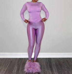 Viviblook D24ST595 2025 New Women O Neck Long Sleeve High Waist Slimming Pants Casual Set Sports <b>Outfits</b> for Women 2 Piece Set - Product Image 5