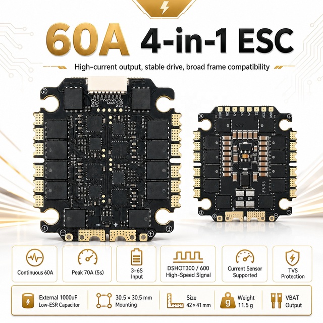 QINKOFPV FPV Accessories F405 Flight Controller 60A 4-in-1 ESC Stack | ICM42688P Type-C Betaflight ABS for Drones