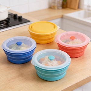 Microwave Safe <b>Kids</b> Lunch <b>Box</b> Silicone Food <b>Storage</b> Container with Plastic Lid Leak Proof Foldable Collapsible 2 Compartments - Product Image 2
