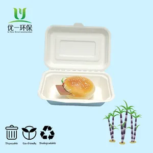Sugarcane Bagasse Food Container Biodegradable Envase Clamshell Tableware Dinnerware Compostable Disposable With Lid