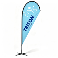 Drapeau plume publicitaire extérieur avec graphisme interchangeable pour affichage en centre commercial