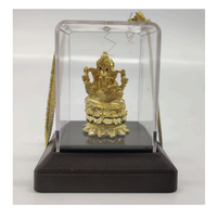Statue d'Idole du Dieu Ganesh en Acier Inoxydable Doré Fait Main, Décoration Artistique, Présentée dans une Boîte en Verre Transparent, Idéale pour la Maison, les Anniversaires et le Diwali