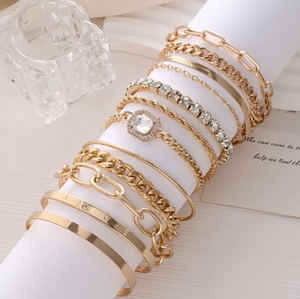 Ensemble de Bracelets Dorés pour Femmes, Nouveauté Rétro, Plaqué Or, Carré, Diamant, Réglable, Poli Miroir, Breloque, Vente en Gros - Product Image 4
