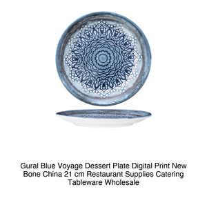 Assiette à dessert Gural Blue Voyage, impression numérique, nouvelle porcelaine fine, 21 cm, fournitures de restaurant, vaisselle de traiteur, vente en gros - Product Image 2