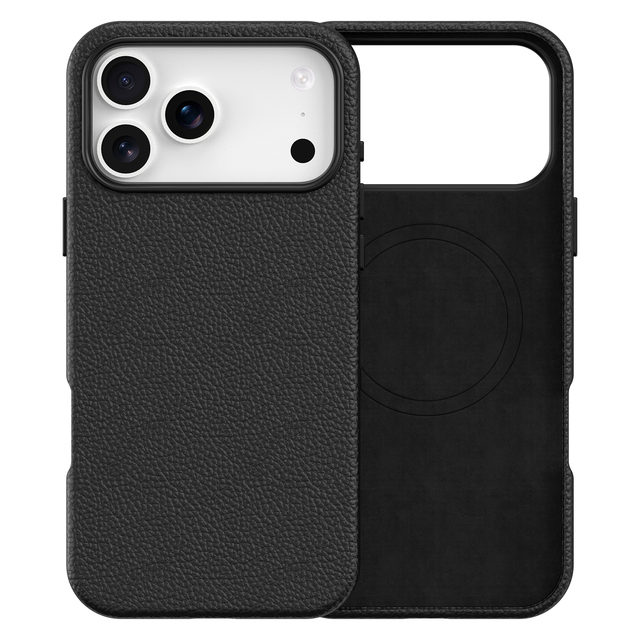 Premium Litchi Grain Luxury Leather Shockproof Magnetic Cell Phone Case for 17 Pro Max Custom Logo with Fabric Lining