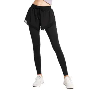 Bonne vente automne respirant Fitness Sports deux-en-un Yoga Compression pantalons et shorts Leggings pour les femmes