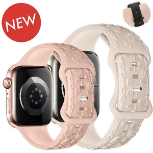 NEW Forwelleny 3D small rose embossed sports silicone strap for Apple Watch band Ultra 2 49mm 9 SE 8 7 6 5 4