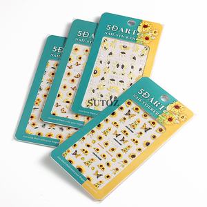 5D amarillo <span class=keywords><strong>girasol</strong></span> en relieve pegatina para <span class=keywords><strong>uñas</strong></span> acrílico flor hoja mariposa verano grabado Gel polaco manicura deslizador Decoración - Product Image 5