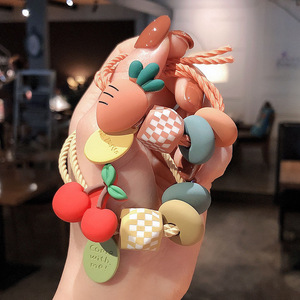 Coletero de pelo estilo coreano con diseño de frutas, lindo y femenino, de alta elasticidad, para moños y coletas, ancho para niñas. - Product Image 4