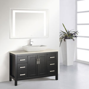 Meuble-lavabo de salle de bain moderne sur pied de luxe avec miroir LED, tiroirs à fermeture douce, double vasque et ensemble de rangement - Product Image 5