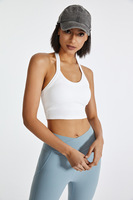 Débardeur côtelé avec logo personnalisé, couleur unie, respirant, dos nu, yoga, gym, sport, soutien-gorge côtelé, conjuntos para mujeres