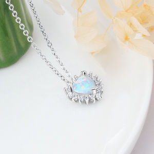 S925 Sterling Silver Heart Shaped Natural Opal CZ <b>Fashion</b> Gift Jewelry Women Jewelry Chain <b>Necklace</b> - Product Image 2