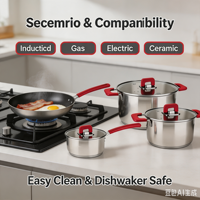 Ensemble de casseroles en acier inoxydable écologiques modernes, avec couvercle en verre, poêle à frire sans revêtement, compatible lave-vaisselle, induction et gaz