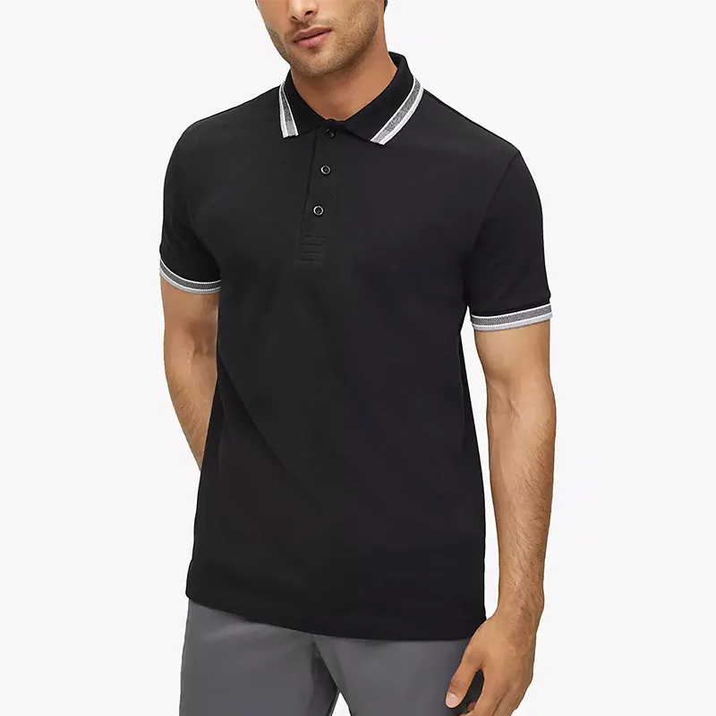 Custom Logo Unisex Pique Polo Fabric Black Team 100 Polyester Polo Shirts Wholesale