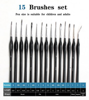 Lot de 15 pinceaux miniatures professionnels pour aquarelle, peinture acrylique à l'huile avec sac en feutre