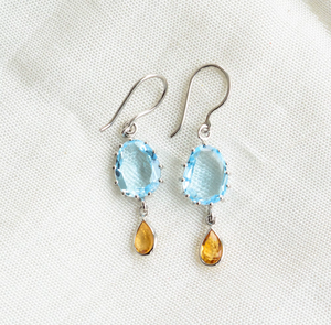 Compre Pendientes Colgantes Celestial Horizon Hechos a Mano con Topacio Azul y Citrino, con Metal Plateado 925, Estilo Lujoso - Product Image 1