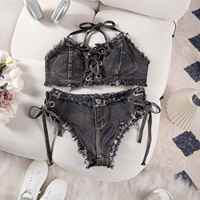 Ensemble bikini en jean sexy deux pièces pour femme, maillot de bain en denim, tenue de plage, culotte en jean, tenue de club, tenue de danse, vêtements de performance