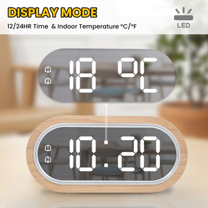 Réveil LED Miroir Thermomètre numérique en <span class=keywords><strong>bois</strong></span> Hygromètre Électronique Température Humidité Mètre avec Snooze Chargeur USB Horloge - Product Image 5