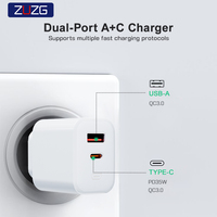 Chargeur mural USB Type-C à charge rapide ZUZG PD 35W QC3.0 avec emballage de vente au détail blanc ignifuge, modèle ZC-208EU pour téléphones mobiles