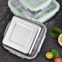 400ml 750ml 1200ml couvercle en silicone PP hermétique cuisine en acier inoxydable récipient alimentaire carré pour réfrigérateur