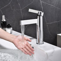Robinet de salle de bain chromé monotrou avec poignée plate moletée, mitigeur de lavabo à colonne ronde, style industriel moderne, eau chaude et froide