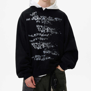 Sweat-shirts à capuche en coton épais de haute qualité pour fabricants, en molleton bouclette, avec impression de lettres graffiti et empiècements - Product Image 5