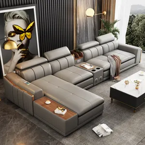 Modern Living Meubelen Met Bluetooth Speaker L Vorm Lederen Banken Met Draadloze Oplader Usb Hoek Set Sectionele Sofa