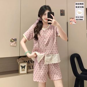 Conjuntos de ropa de dormir Pijamas Celebrante de Internet para mujer Verano Nueva nube Cinturón de algodón Almohadilla de pecho fija Pantalones cortos Conjunto de tres piezas Pijamas - Product Image 3