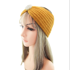 Offre Spéciale dames <span class=keywords><strong>perle</strong></span> tricoté laine large élastique croix noué hiver cache-oreilles bandeau cheveux accessoires pour les femmes - Product Image 4