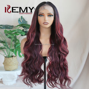KEMY HAIR 13*6 Perruques synthétiques HD Lace Front Wig Highlight Burg Body Wave Perruques sans colle en fibre résistante à la chaleur pour femmes noires - Product Image 2