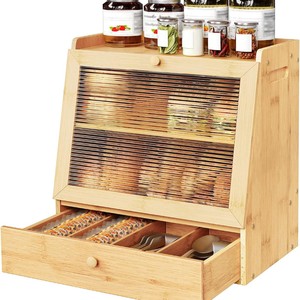 Zhenyuan Bamboo Bread <b>Box</b> With <b>Drawer</b> Acrylic Door Kitchen <b>Storage</b> Container For Bread And Spices - Product Image 5