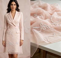 Tissu en Tulle Rose Poudré avec Broderie de Perles, Paillettes et Ruban, Style Coquette Délicat, pour Robes de Mariage, Soirée, Filles et Garçons