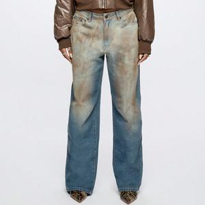Dernier design de jeans baggy délavés, style Y2K vintage, coupe droite, streetwear hip-hop, pantalon large en denim pour femmes - Product Image 1
