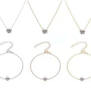 Kalung liontin tulang kerah klasik, berlapis emas 18K berlian simulasi 2 karat segar dan sederhana - Product Image 6