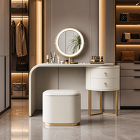 Ensemble de coiffeuse de chambre d'hôtel moderne nordique avec miroir LED, bureau de maquillage convertible de luxe minimaliste en MDF avec tiroirs de rangement