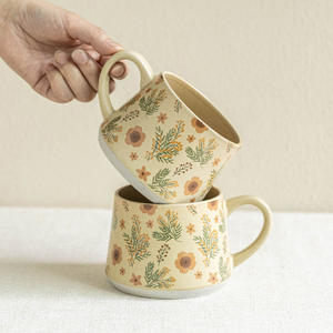 Mug à café et à thé de grande capacité, design minimaliste à la française, fait à la main, avec motif floral, pour le <span class=keywords><strong>petit</strong></span>-<span class=keywords><strong>déjeuner</strong></span> et l'usage domestique - Product Image 3