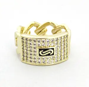 Заводская оптовая продажа, кольца на цепочке с блестящими бриллиантами в Кубинском стиле, персонализированные позолоченные кольца в стиле хип-хоп, симпатичное кольцо из Фианитовой меди Monaco S