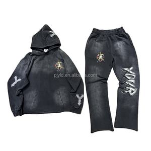 男性用無地スウェットスーツパーカー & パンツセットカスタムパターンスプレーカリウムデジタルプリントパーカースーツ - Product Image 1