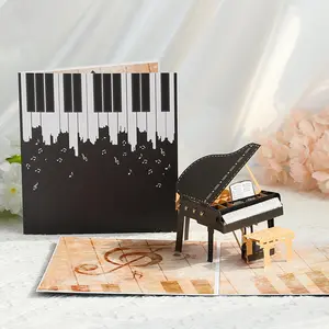 Creatieve Handgemaakte Pop-Up Gelegenheid Wenskaarten 3d Piano Gevormde Studenten Afstuderen Berichtkaarten Zwart Bedankkaarten