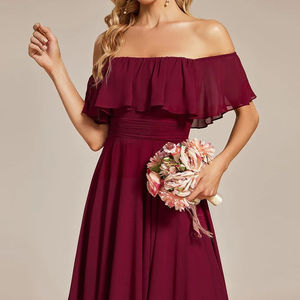 D & M kadın abiye çiçek desen Midi uzunluk şifon düğün ve kokteyl nedime elbisesi moda ve düzensiz - Product Image 3