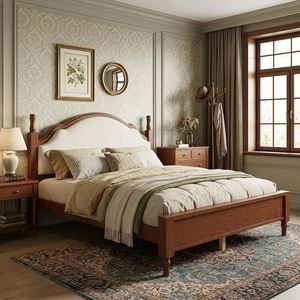 Cama Doble de Madera Sólida, Moderna y Minimalista, con Tapizado Suave, para Recámara Principal, Muebles de Hotel o Villa - Product Image 3