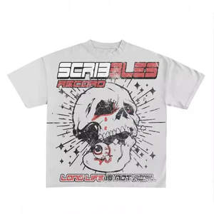 <span class=keywords><strong>T</strong></span>-shirt homme personnalisé avec logo, motif <span class=keywords><strong>t</strong></span>ête de mort, manches courtes, col rond, style streetwear délavé, mode hip-hop, hauts vintage amples en pur coton - Product Image 4